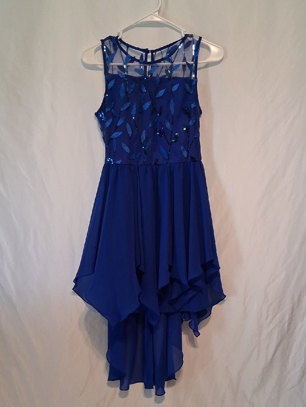 Girls Elegant Royal Blue Sequined High-Low Dress